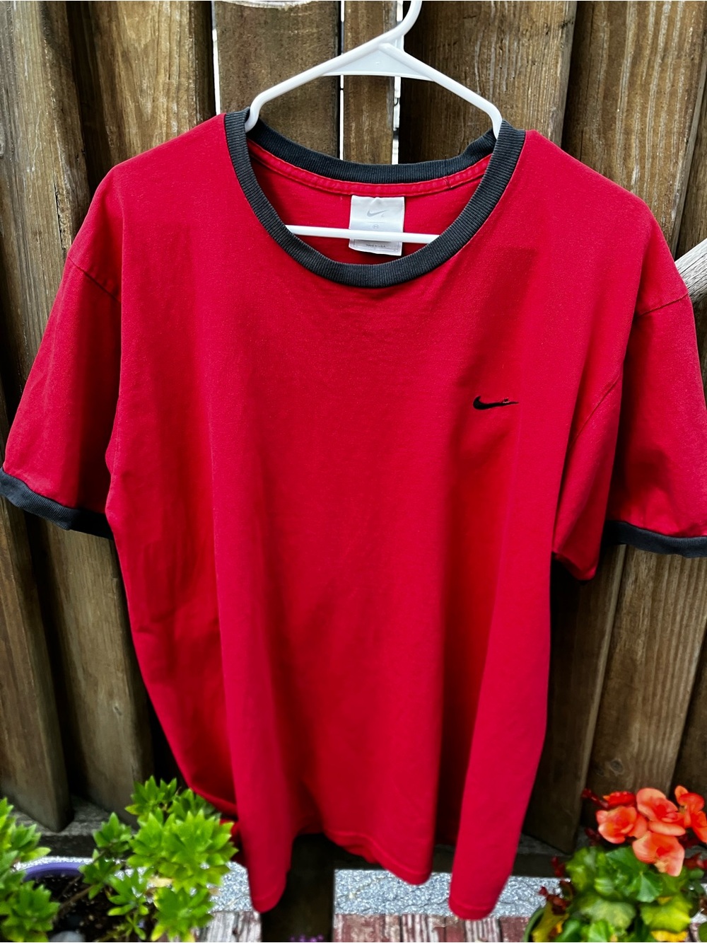Vintage Style Distressed Nike Crewneck Tee Red Brownish/Blackish Trim
